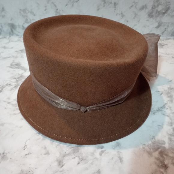 100%Wool Hat Brown With Bow - Picture 5 of 10